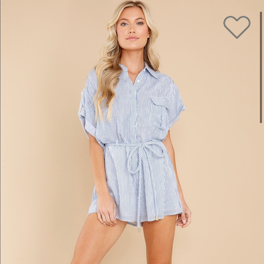 Red dress blue striped romper
